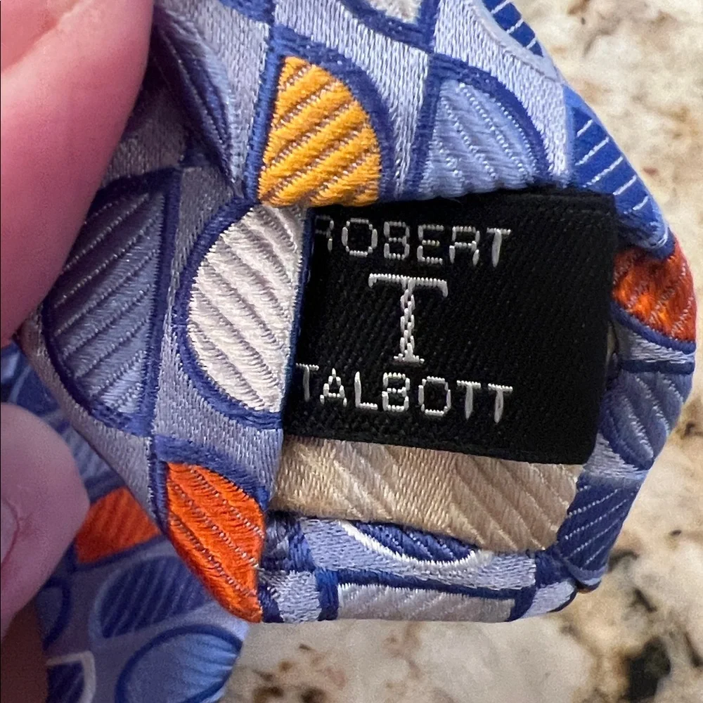 Robert Talbott Estate for Harrods Blue and Orange Geometric Silk Tie